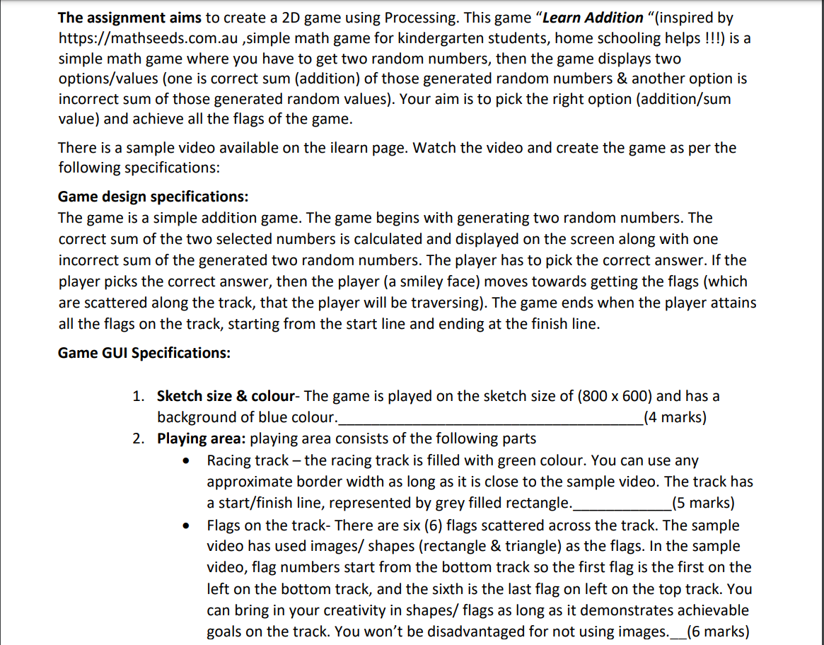 Solved The assignment aims to create a 2D game using | Chegg.com
