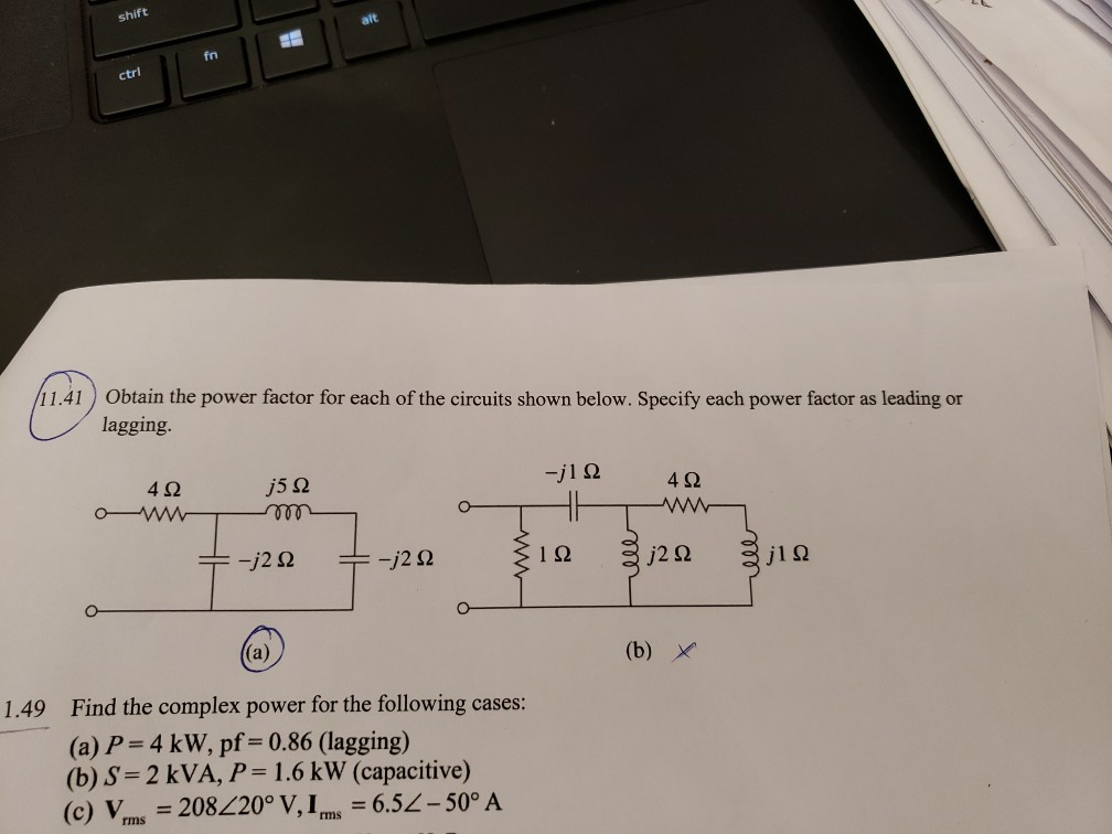 Solved shift ctrl 11.41 Obtain the power factor for each of | Chegg.com