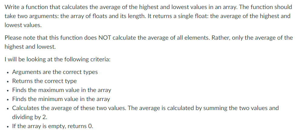 Solved Write a function that calculates the average of the | Chegg.com