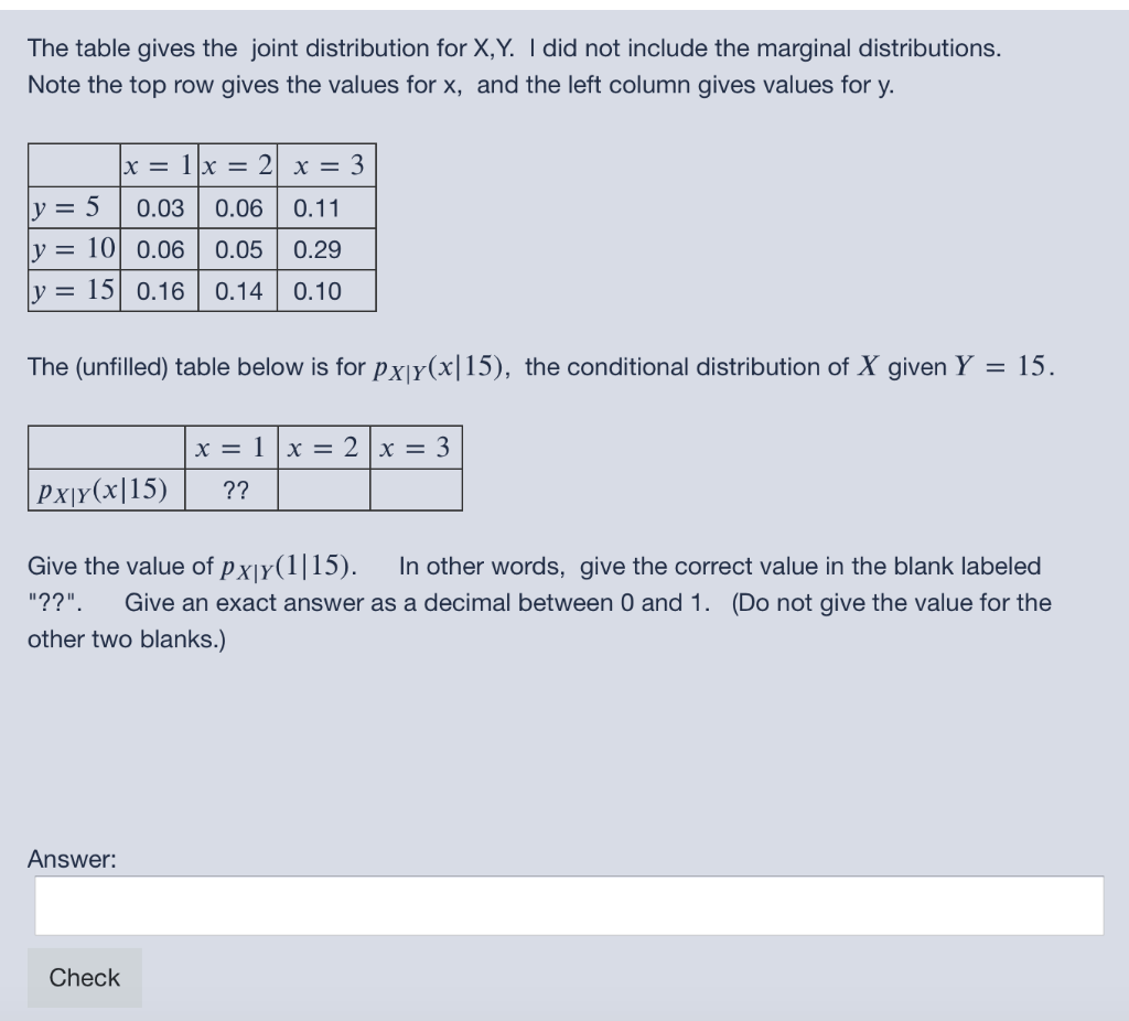 Solved The table gives the joint distribution for X, Y. I | Chegg.com