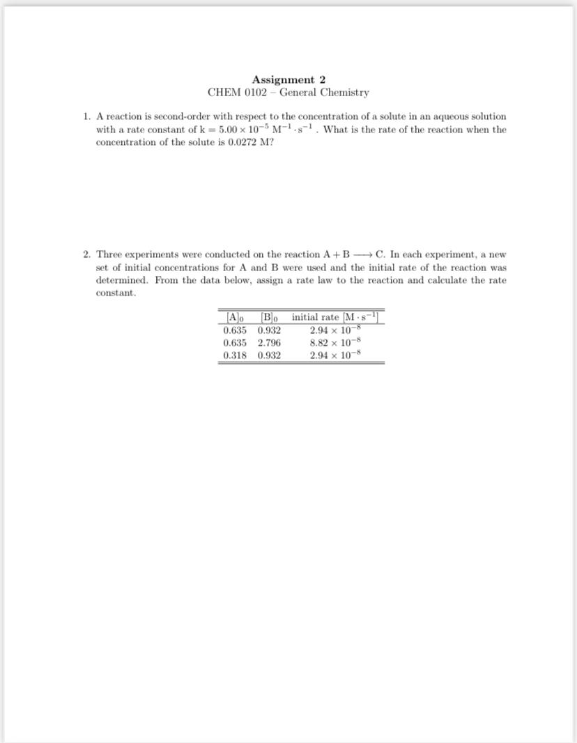 Solved Assignment 2 CHEM 0102 - General Chemistry 1. A | Chegg.com