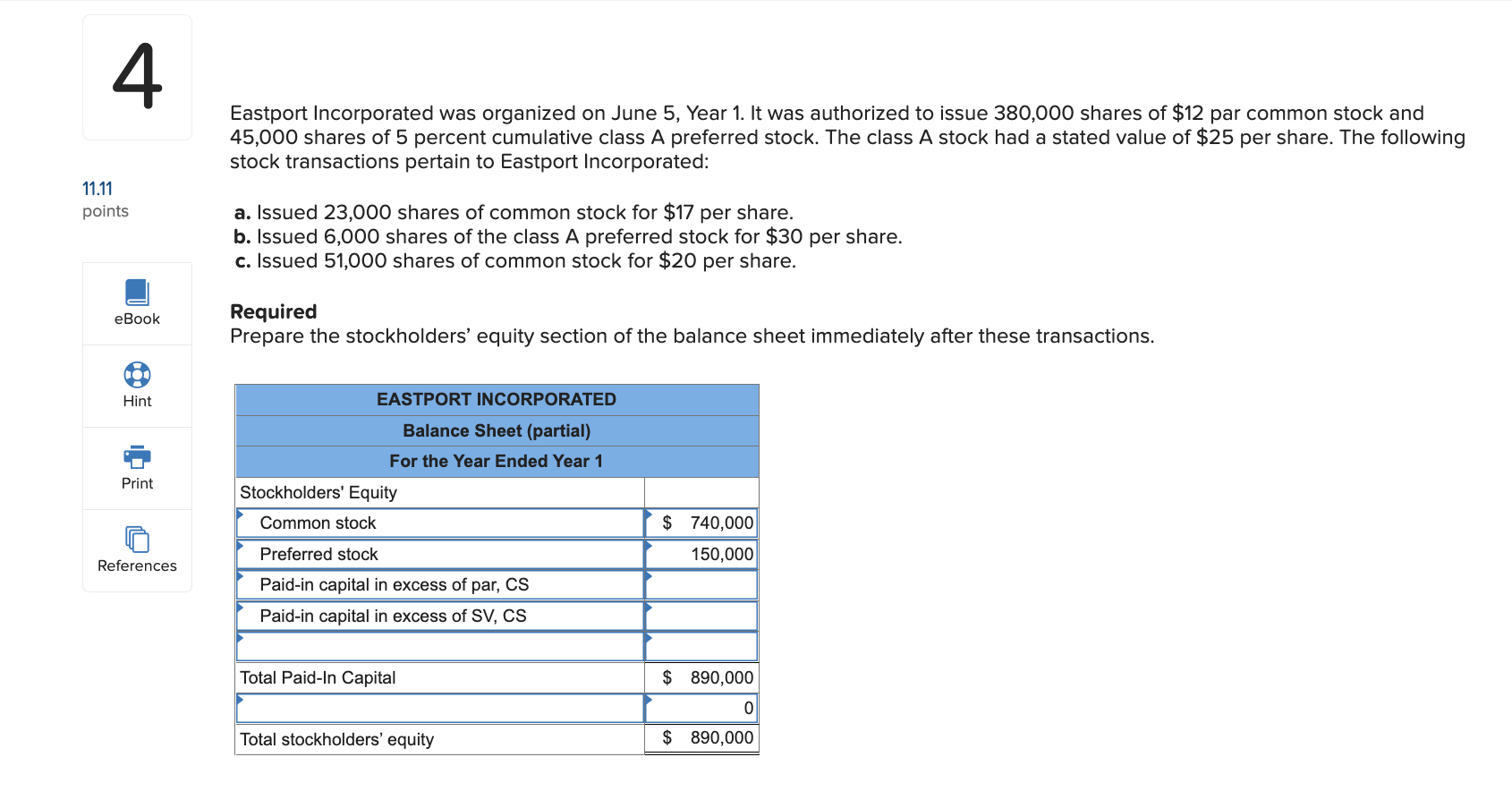 Solved Eastport Incorporated Was Organized On June 5, Year | Chegg.com