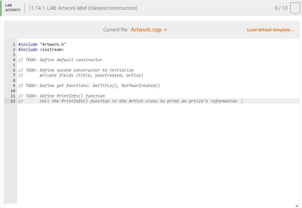 11.14 LAB Artwork label (classes/constructors) Given