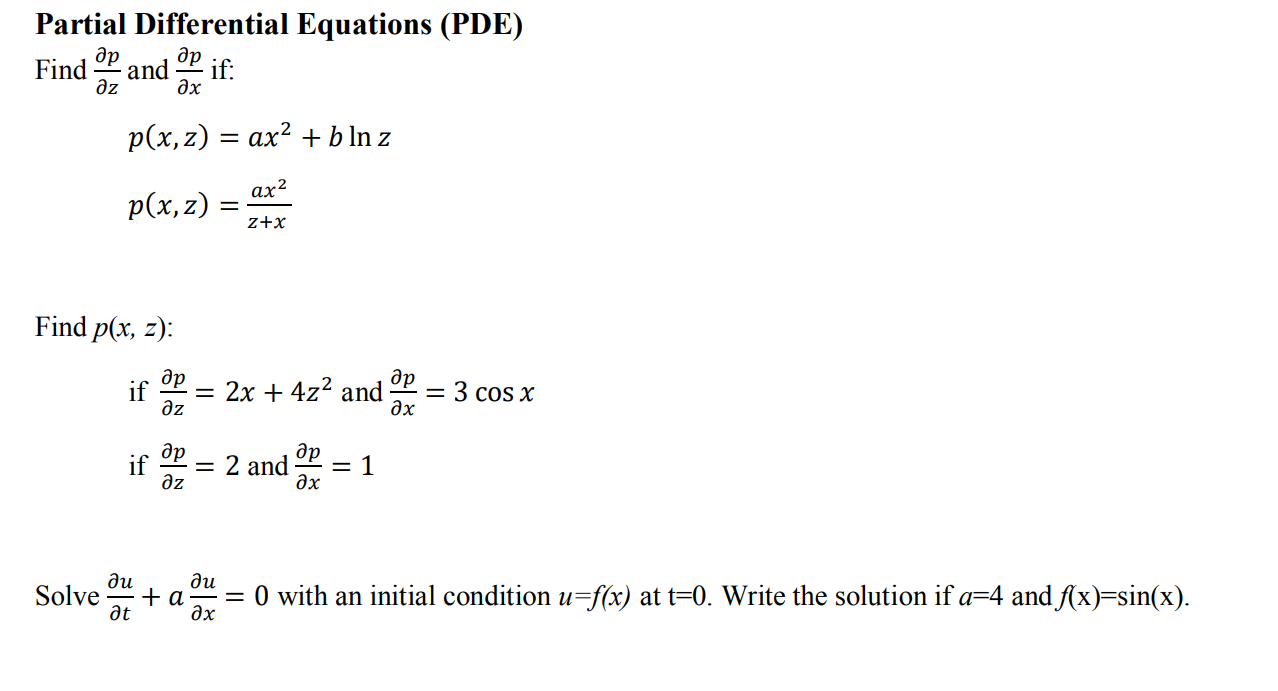 Solved Partial Differential Equations Pde Find And P X Z Chegg Com