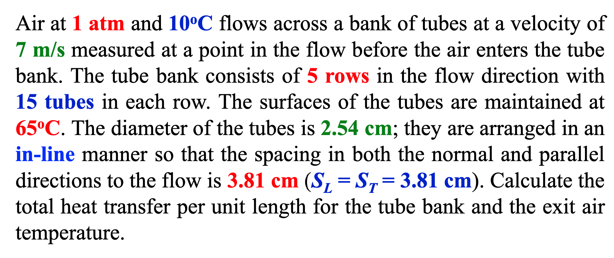 Solved Air at 1 atm and 10°C flows across a bank of tubes at | Chegg.com