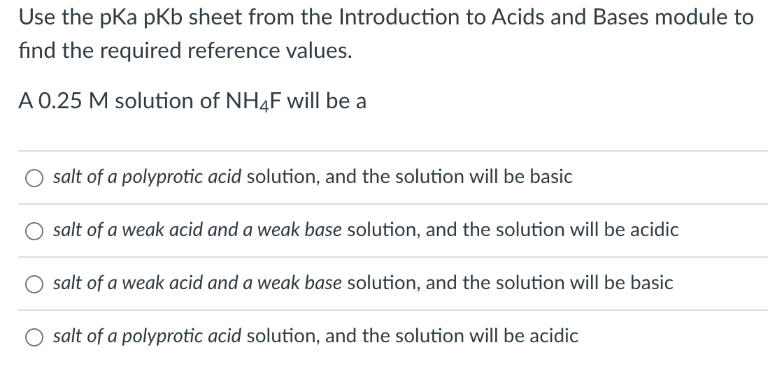 Solved Use the pKa pKb sheet from the Introduction to Acids | Chegg.com