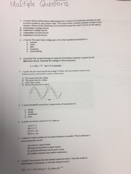 Solved Multiple Aions 1 1 Point When Performing A Nodal Chegg