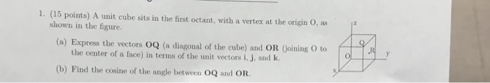 Solved 1. (15 points) A unit cube sits in the first octant, | Chegg.com