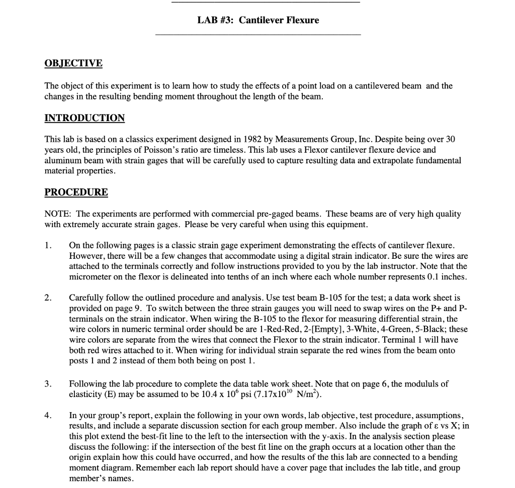 LAB #3: Cantilever Flexure OBJECTIVE The object of | Chegg.com