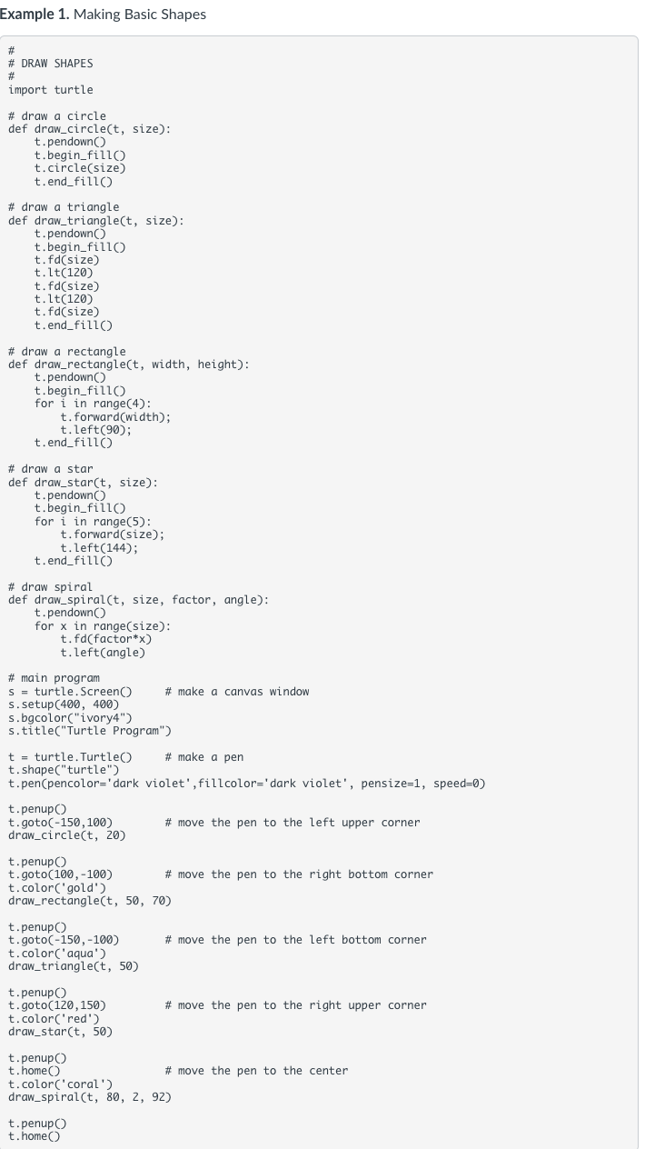 Solved Example 1. Making Basic ShapesBased on the code in | Chegg.com