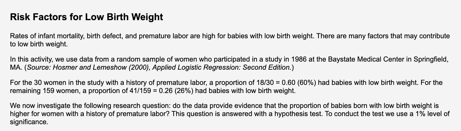Solved Risk Factors for Low Birth Weight Rates of infant