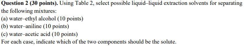 Solved Question 2 ( 30 points). Using Table 2 , select | Chegg.com