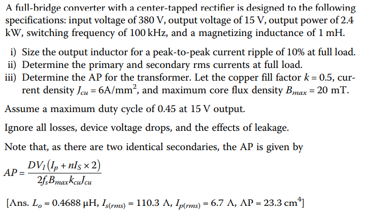 Solved A full-bridge converter with a center-tapped | Chegg.com