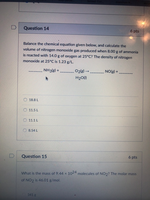 Solved DQuestion 14 6 pts Balance the chemical equation | Chegg.com