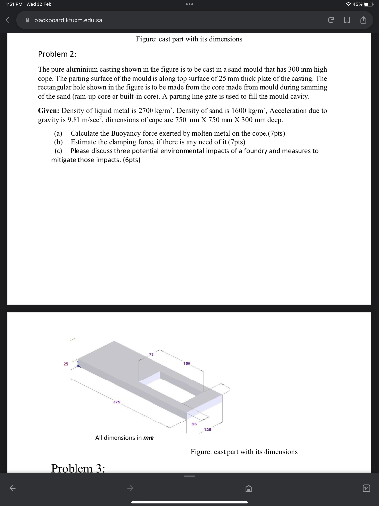 Solved Problem 2: The pure aluminium casting shown in the | Chegg.com