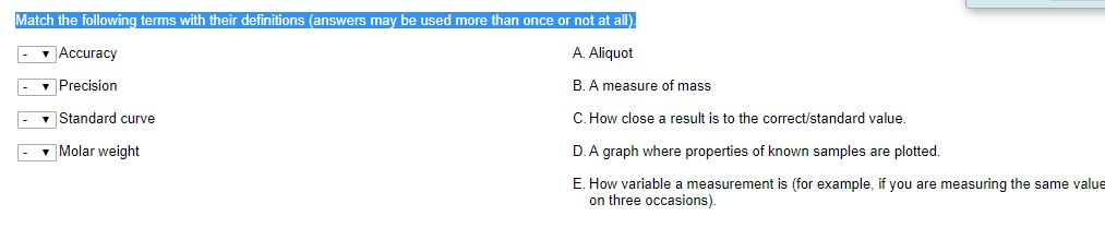 Solved Match The Following Terms With Their Definitions