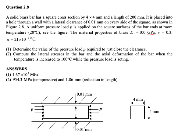 Solved Question 2.81 A solid brass bar has a square cross