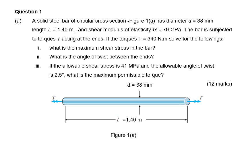 Solved Question 1 (a) A solid steel bar of circular cross | Chegg.com