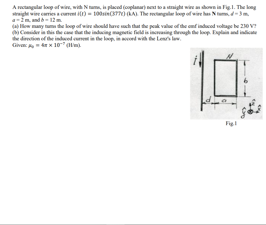 Solved A rectangular loop of wire, with N turns, is placed | Chegg.com