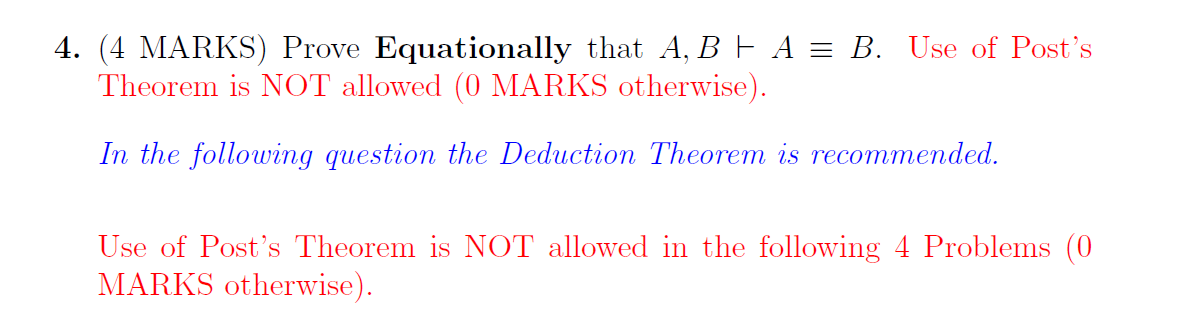 Solved 4. (4 MARKS) Prove Equationally That A, B E A = B. | Chegg.com