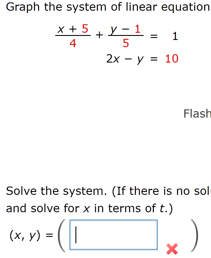 Solved Graph The System Of Linear Equation X 5 Y 1 5 1 4 2 Chegg