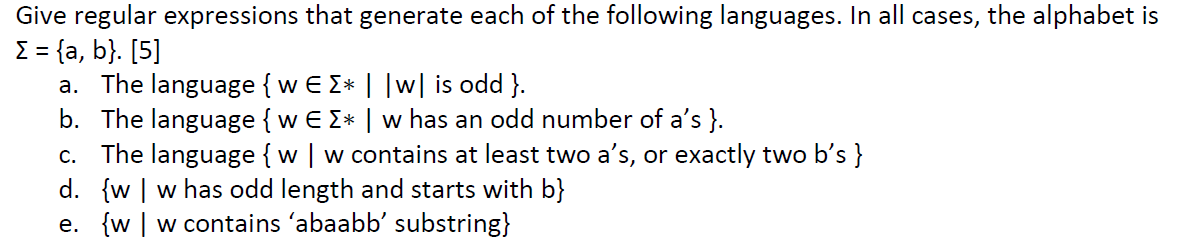 Solved Give Regular Expressions That Generate Each Of The | Chegg.com