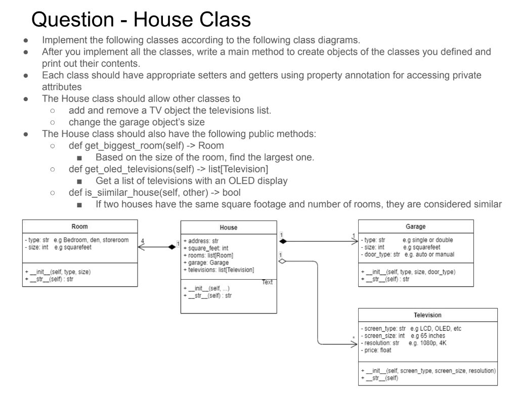 Solved Question - House Class - Implement the following | Chegg.com
