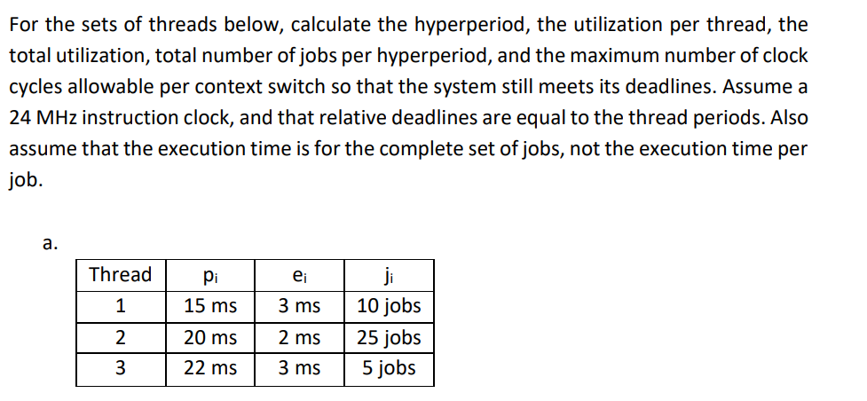 Solved For the sets of threads below, calculate the | Chegg.com
