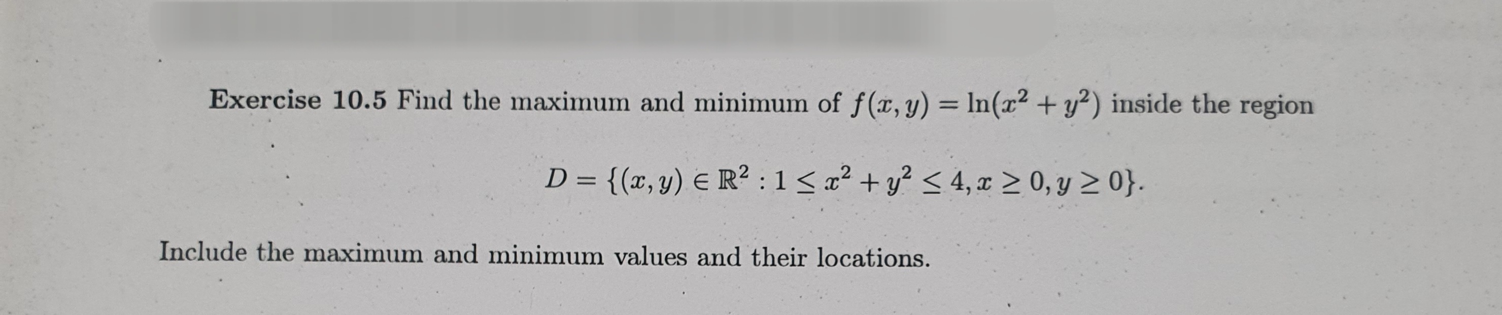 Solved Exercise 10.5 Find The Maximum And Minimum Of | Chegg.com