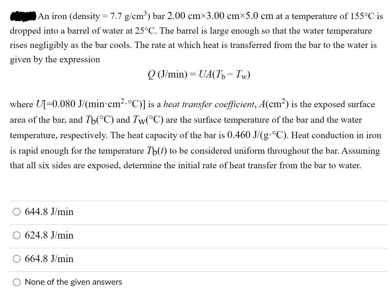 Solved = An iron (density = 7.7 g/cm°) bar 2.00 cmx3.00
