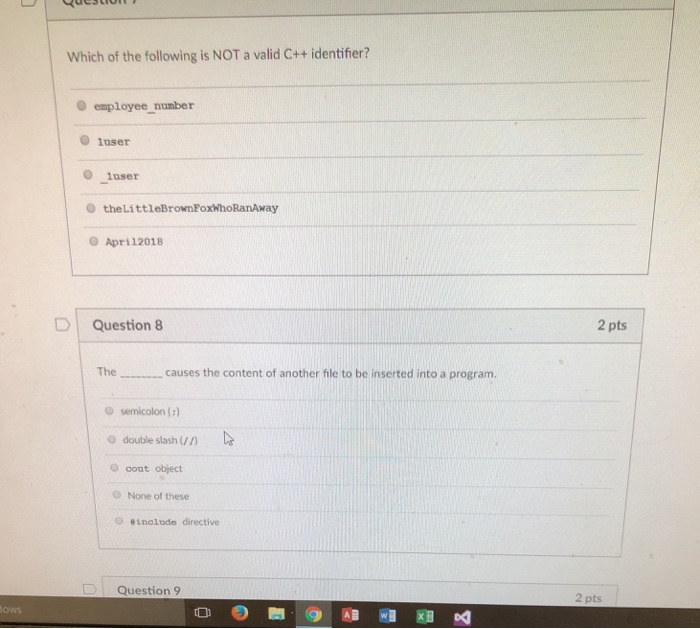 Solved Which of the following is NOT a valid C++ identifier?