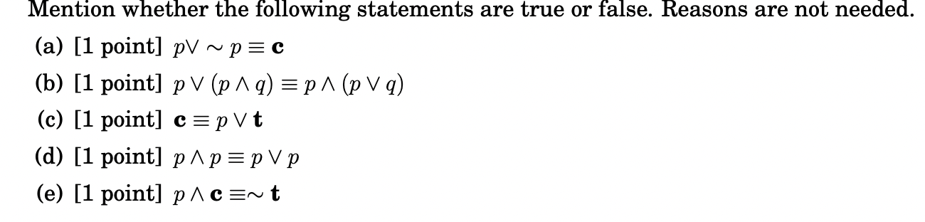Solved Mention whether the following statements are true or | Chegg.com