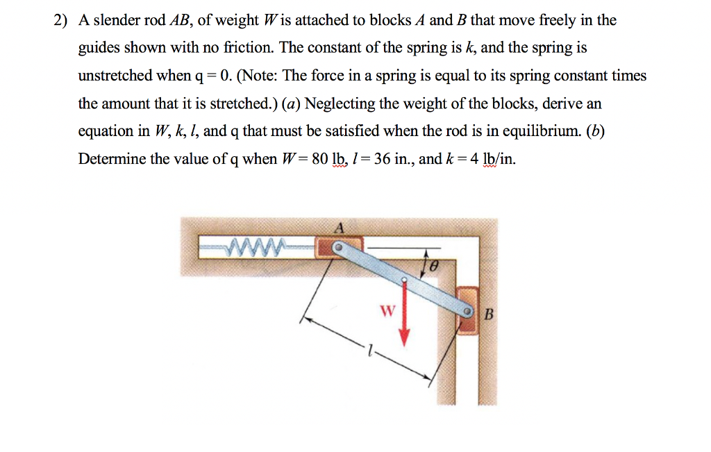 Solved 2) A slender rod AB, of weight W is attached to | Chegg.com