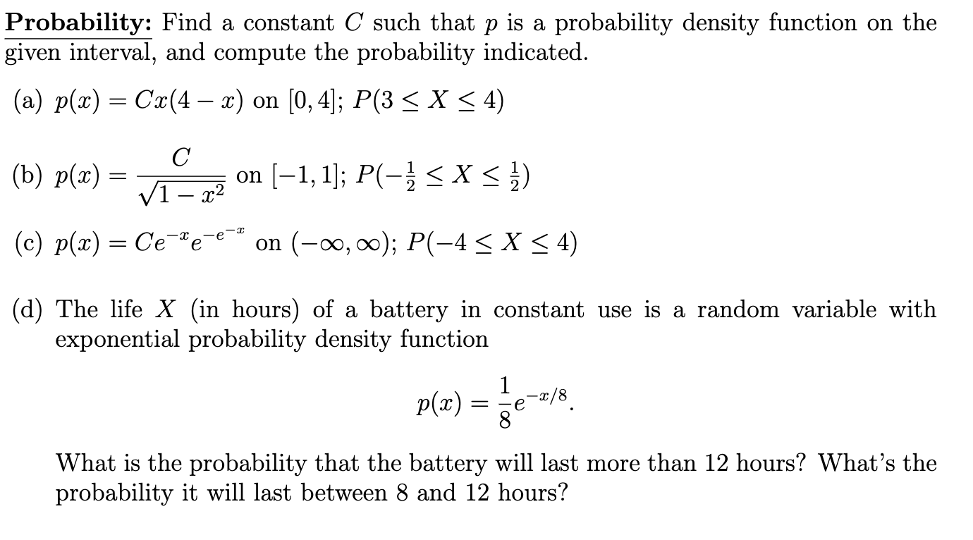 Solved Probability Find a constant C such that p is a Chegg