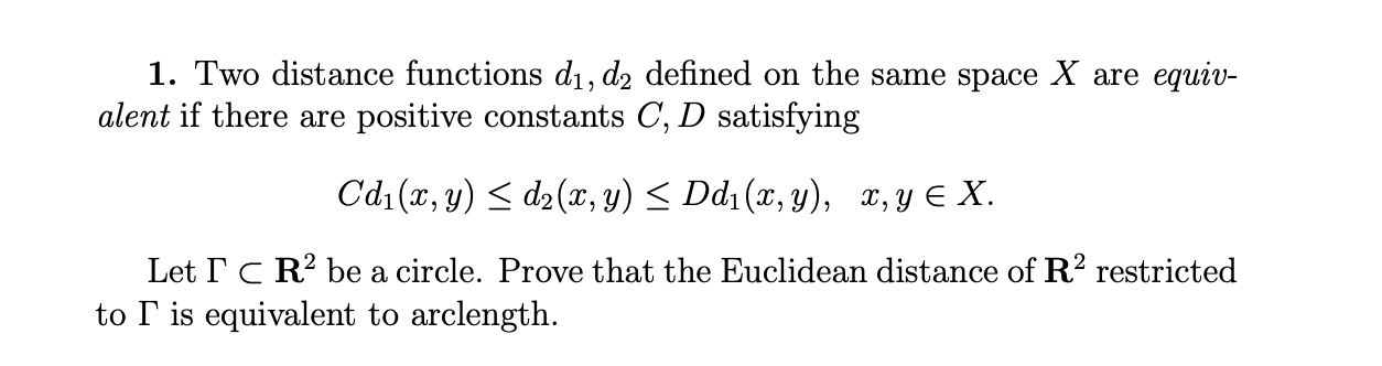 Solved Two distance functions d1,d2 ﻿defined on the same | Chegg.com