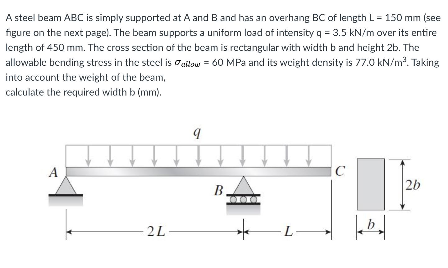 Solved A steel beam ABC is simply supported at A and B and | Chegg.com