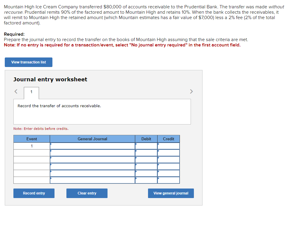 Solved Mountain High Ice Cream Company Transferred $80,000 | Chegg.com