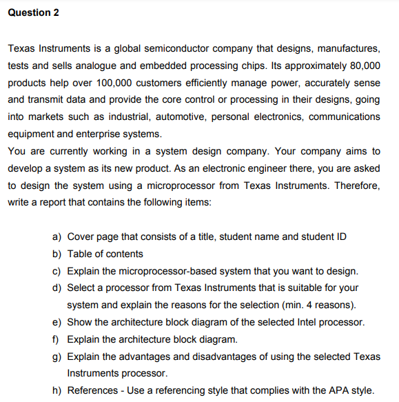 Solved Question 2 Texas Instruments is a global | Chegg.com