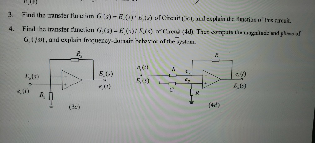 Solved ES) 3. Find the transfer function G(s)=E(s)/E(s) of | Chegg.com
