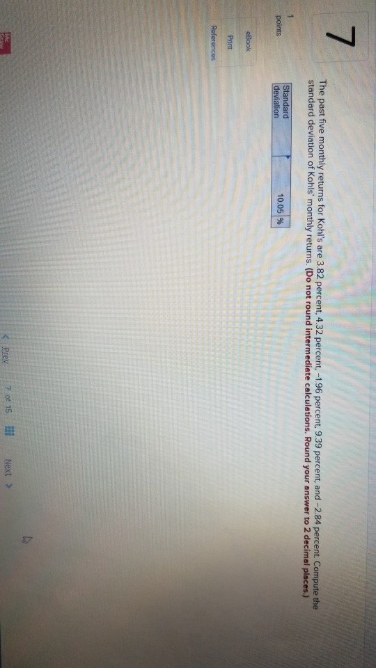 Solved The past five monthly returns for Kohl's are 3.82