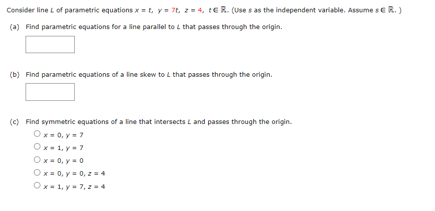 Solved Consider line L of parametric equations | Chegg.com