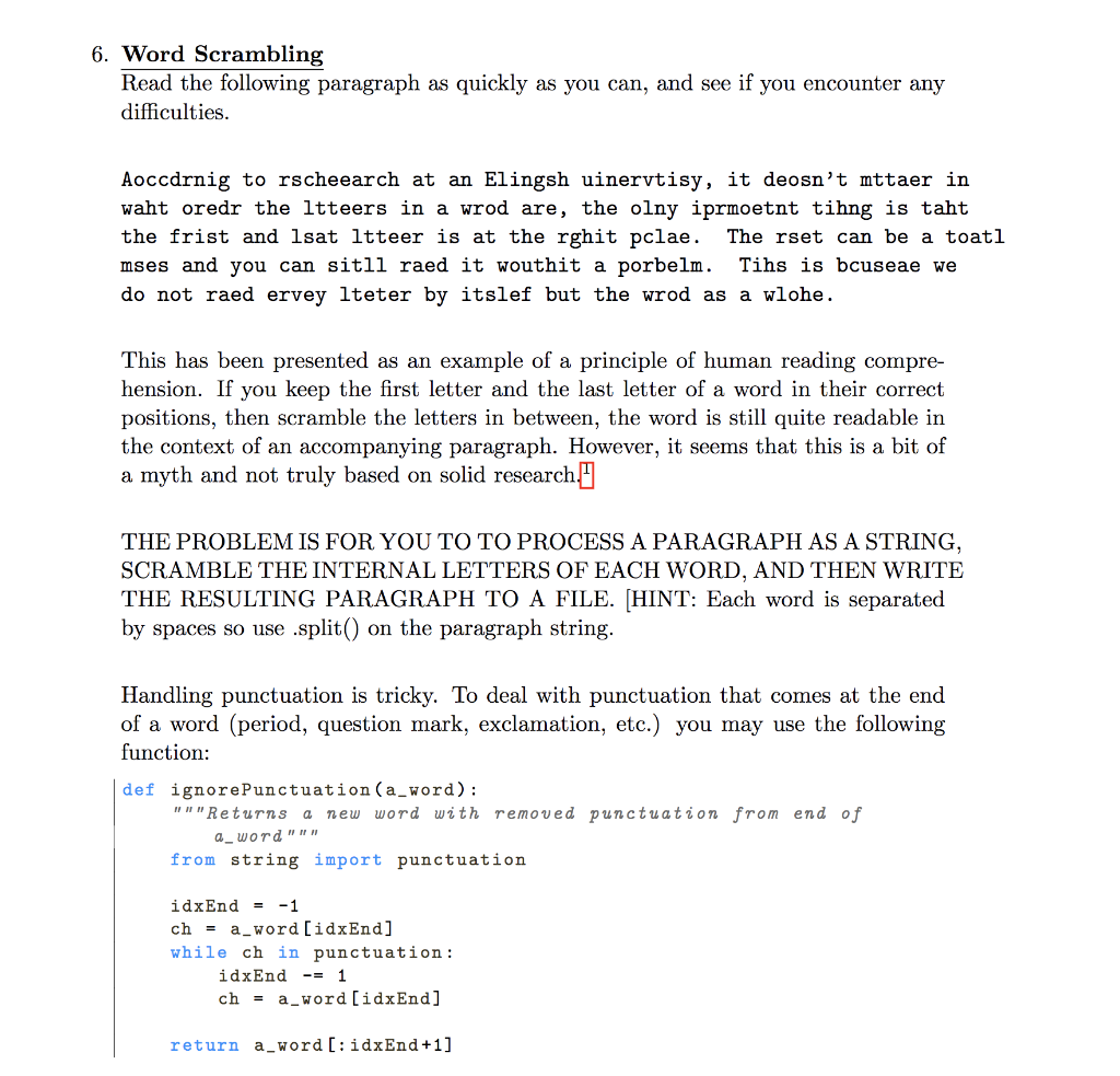 Solved 6 Word Scrambling Read The Following Paragraph As Chegg Com