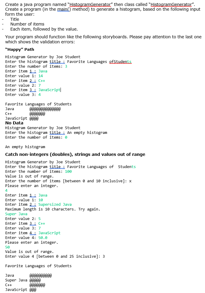 Solved Create a java program named "HistogramGenerator" then | Chegg.com