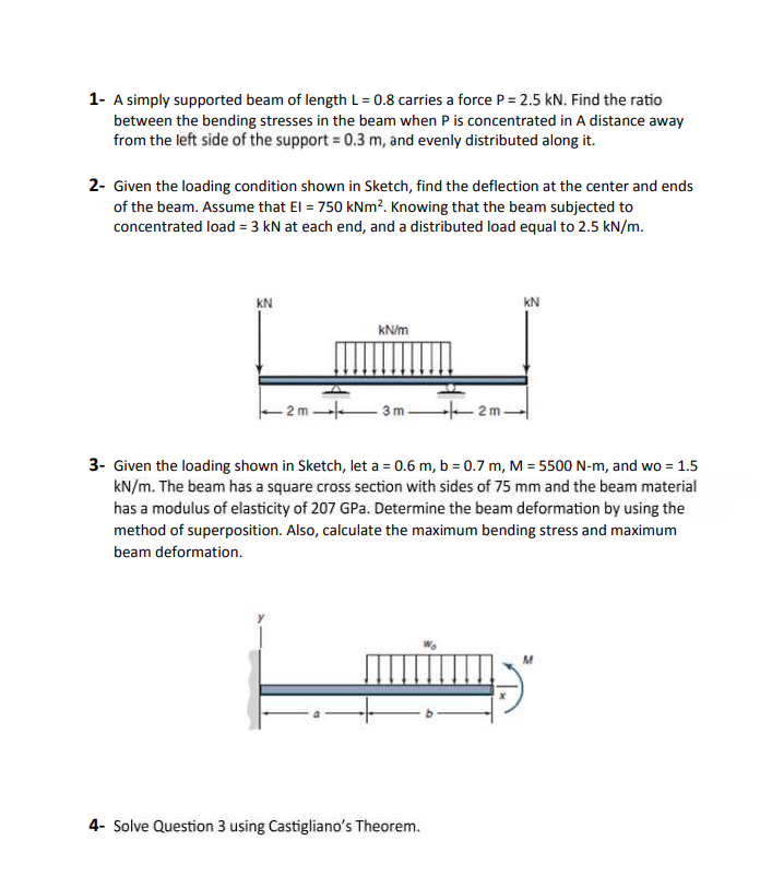 Solved 1- A simply supported beam of length L = 0.8 carries | Chegg.com