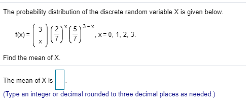 Solved The probability distribution of the discrete random | Chegg.com