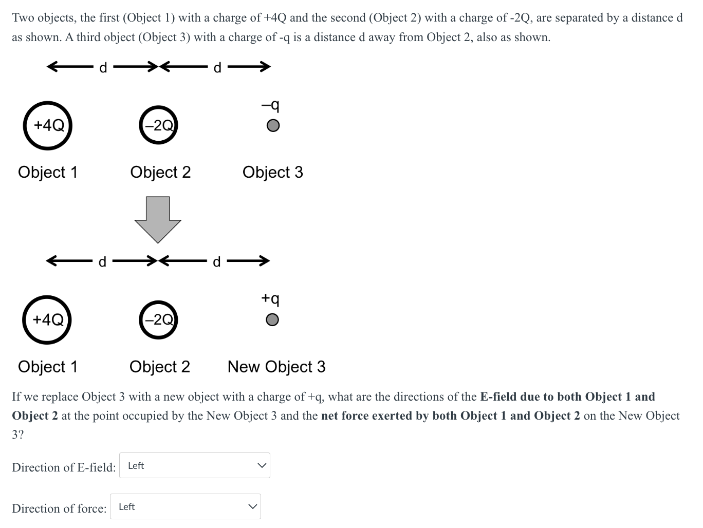 Solved Two objects, the first (Object 1) with a charge of | Chegg.com