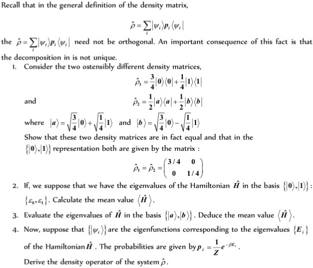 Solved Recall that in the general definition of the density