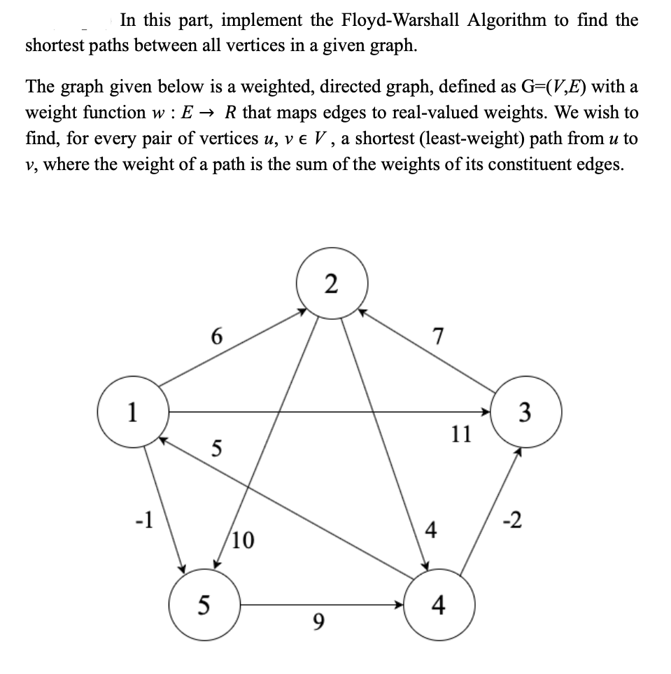 Solved In This Part, Implement The Floyd-Warshall Algorithm | Chegg.com