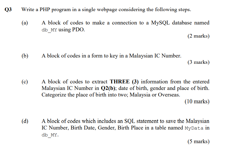 Solved Q3 Write a PHP program in a single webpage | Chegg.com