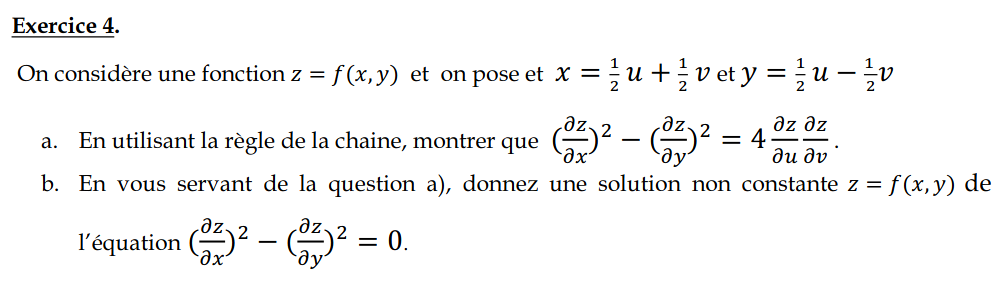 Solved Exercice 4. = + น On considère une fonction z = | Chegg.com